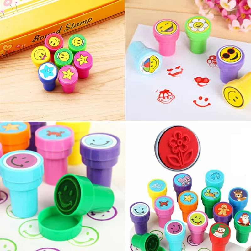 

Cute Lovely Animal Fruit Vegetables Seal Stamp Toy Plastic Children Kids 10pcs