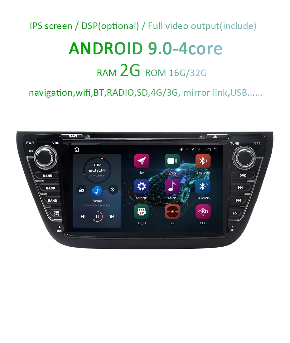 Perfect DSP IPS Android 9.0 4G 64G AV Output CAR DVD PLAYER For SUZUKI SX4 S-CROSS S CROSS 2014 2015 GPS Navigation Radio Stereo Screen 2