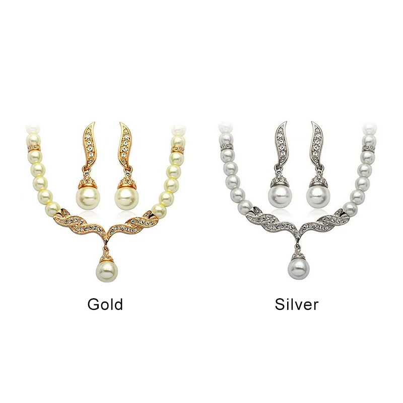Fashion Women Korean Version Of The New Pearl Necklace Suit Bride Wedding Jewelry Elegant Temperament Earrings Necklace Sets