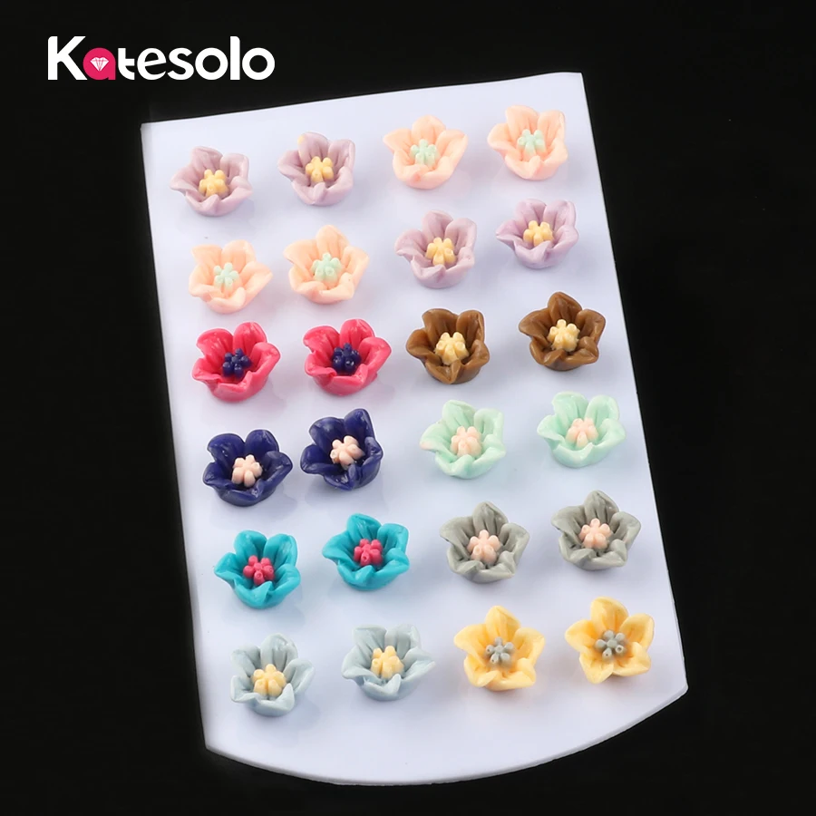 

New Cute 12 Pairs/lot Punk Mixed Flower Star Heart Shaped Small Stud Earrings Set For Women Imitation Pearl Jewelry Brincos