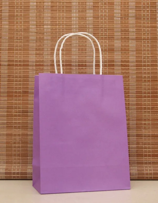 40 шт. романтический фиолетовый крафт-бумажный пакет с ручками 21x15x8 см для магазинов, праздничная подарочная сумка высокого качества