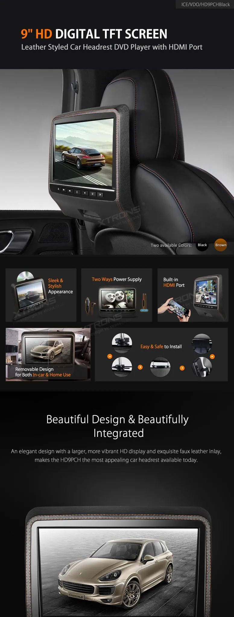 Cheap XTRONS 9 inch HD Digital TFT Screen Leather slim Styled Car Headrest DVD Player with HDMI Port car stereo 0