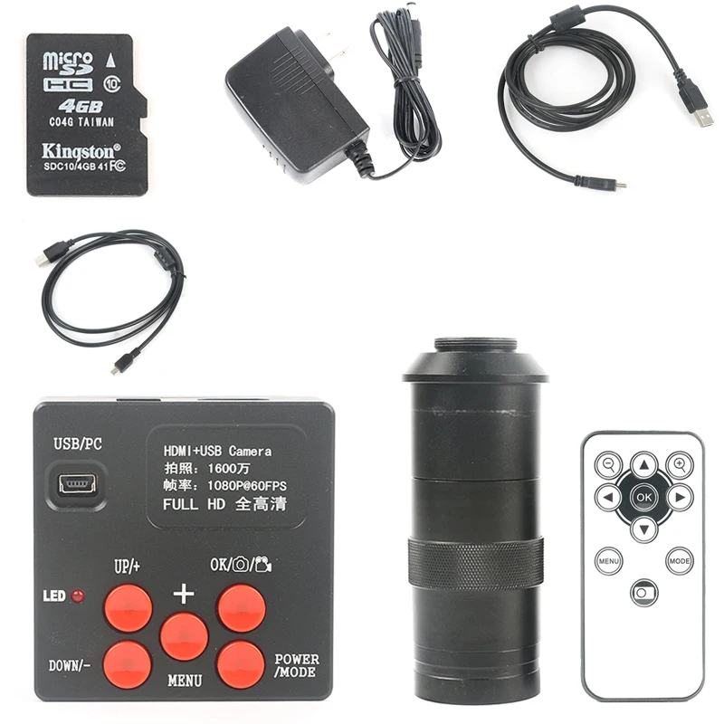

16MP 1080P FULL HD HDMI Industrial Microscope Camera Support 4G TF Card Storage Picture & Video Recorder+100X Zoom C-MOUNT Lens