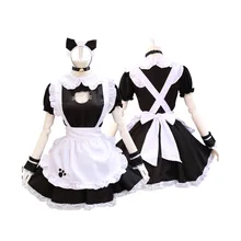 Nuevo porque el pecho abierto gato negro dama fuera lindo gato sirvienta japonesa servicio traje de mucama Cosplay lolita vestido S-XL