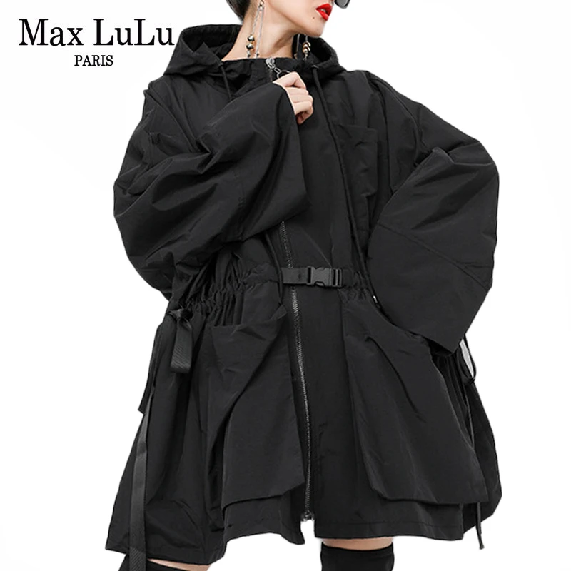 Женский свободный тренчкот с капюшоном Max LuLu Повседневная Длинная ветровка