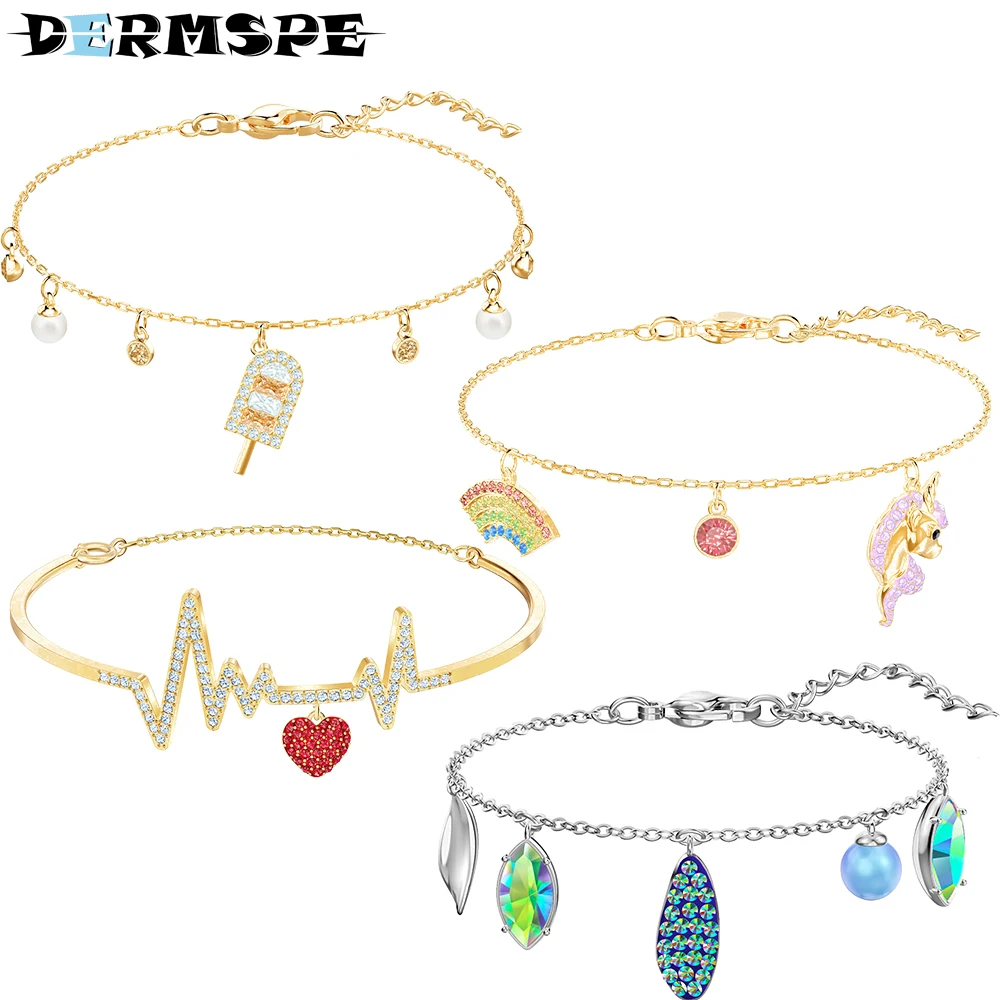 

Swarovski New Unicorn Rainbow Necklace Female Pendant Bracelet 5468314 5468316 Beating Heart Wave Line Woman Bangle