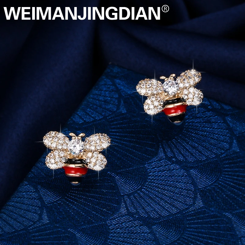 

WEIMANJINGDIAN New Arrival Cubic Zirconia CZ Zircon Crystal Bee Stud Earrings for Women or Girls