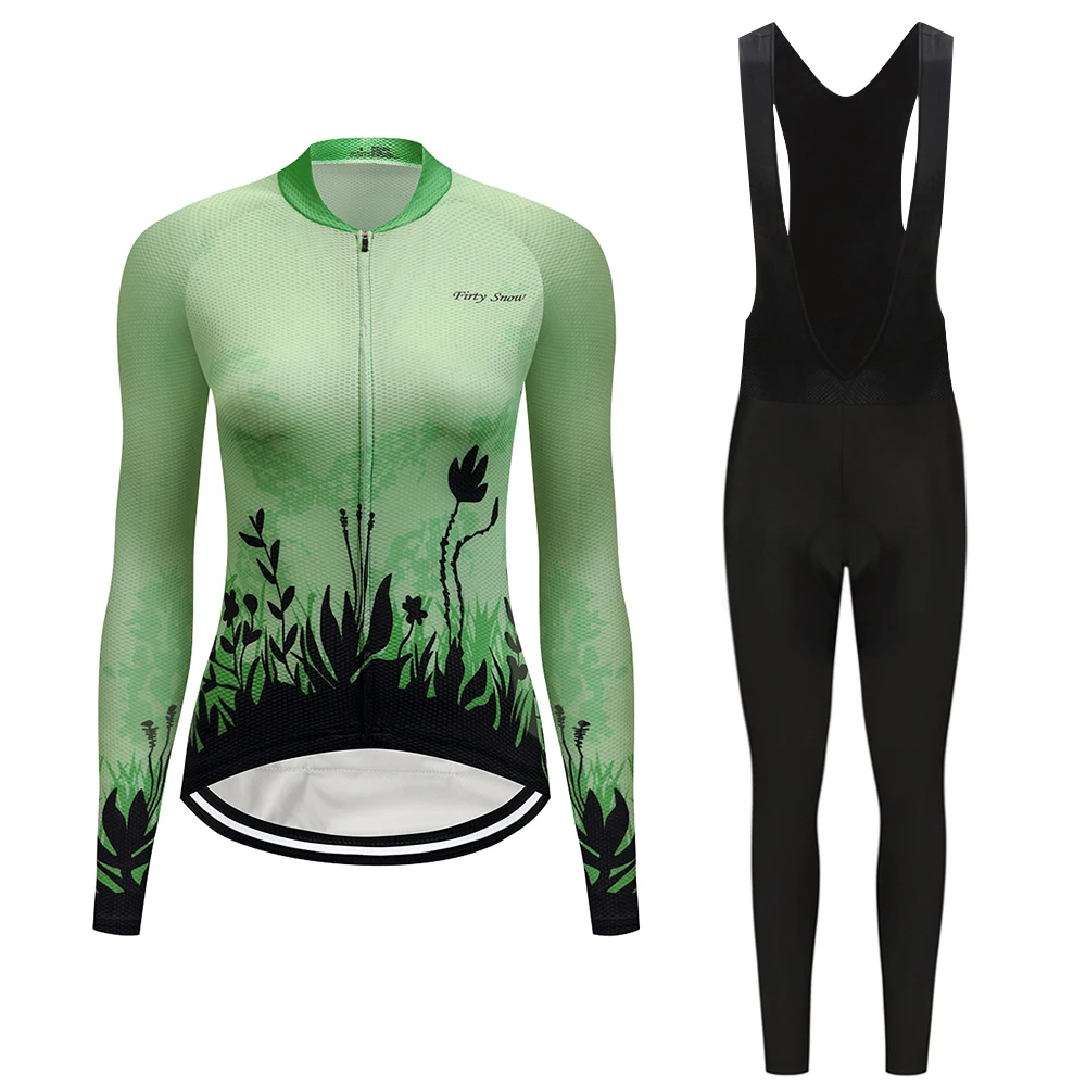 

Long sleeve cycling wear BIB pants set female 2019 Autumn bicycle clothes suit Women road bike clothing dress MTB jersey kit