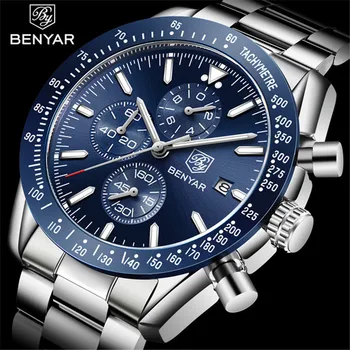 BENYAR Mens Watch Business Full Steel Quartz Watch Men Top Brand Luxury Casual Waterproof Sports Watches Clock Relogio Masculino benyar men watch top brand luxury full steel business clock quartz watch men casual waterproof sports watches relogio masculino