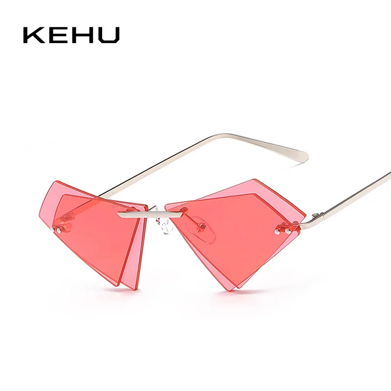

KEHU Women Cat Eye Cut Sunglasses Irregular Double Lens Edgeless Glasses Double Triangle Ocean Lens Brand Designer Design K9555