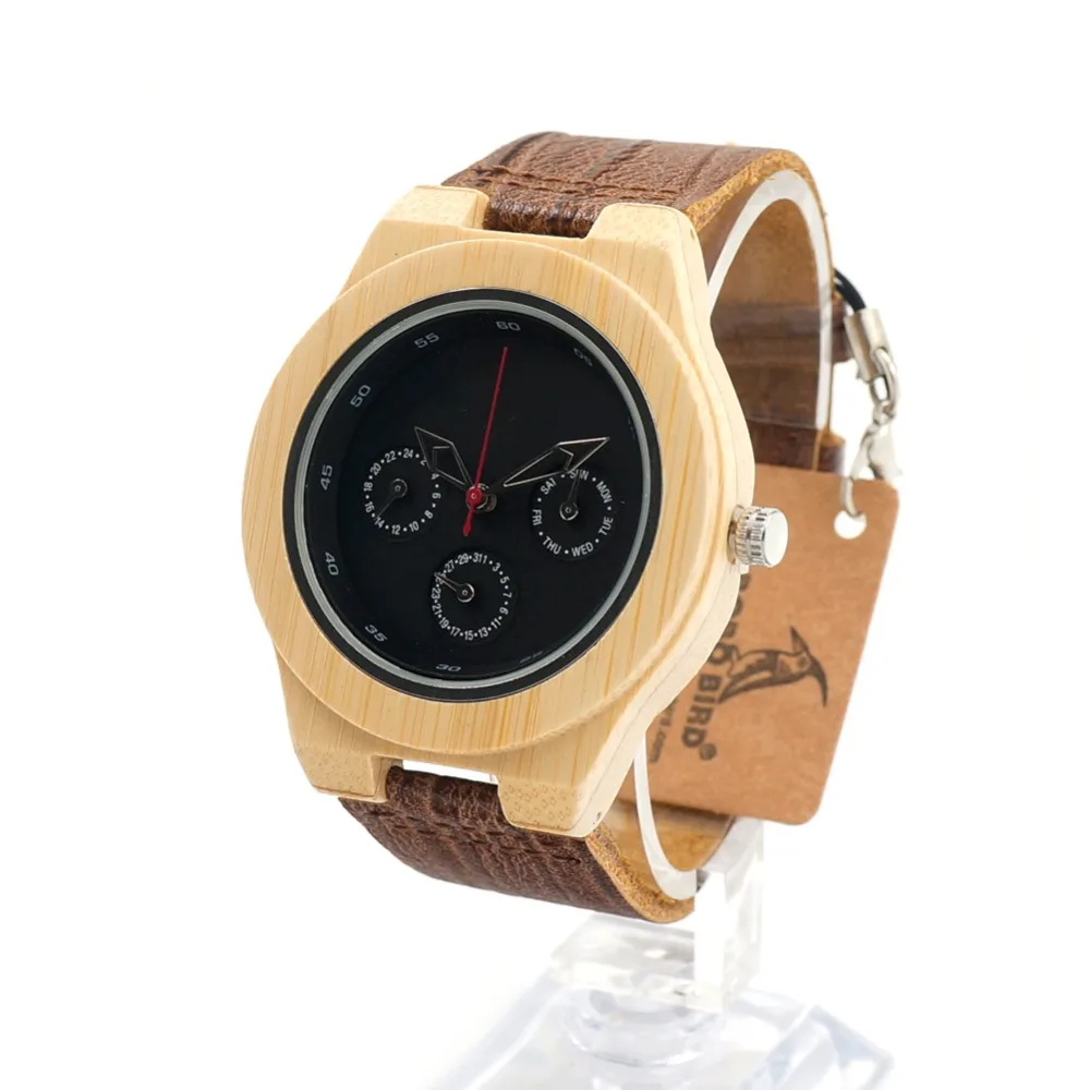 

BOBO BIRD H28 Mens Bamboo Wooden Watch with Real Leather Band 3ATM Water Resistant Wristwatch Quartz Watch for Mens Women in Box