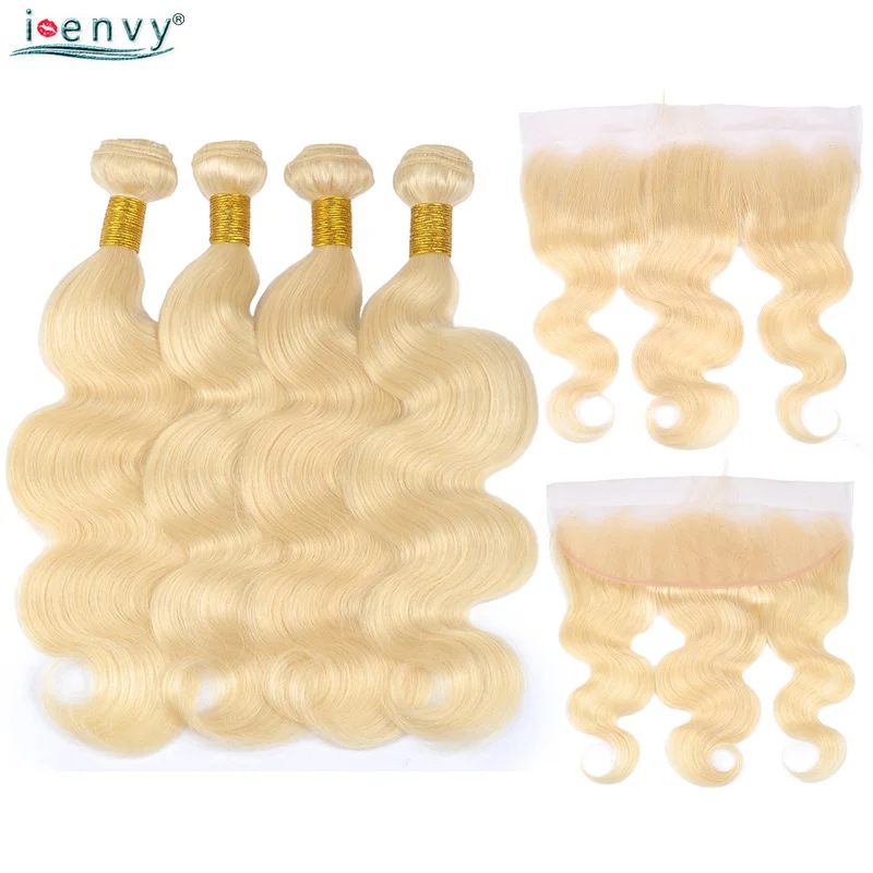

4 Brazilian Blonde Bundles With Frontal 613 Body Wave Bundles With Frontal Closure Human Hair Bundles Honey Blonde Thick Nonremy