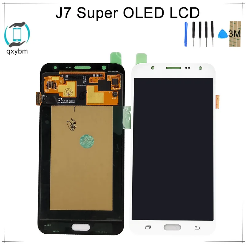 Супер OLED 5,5 "для samsung для Galaxy J7 2015 J700 J700F J700M J700H ЖК-дисплей Дисплей Сенсорный экран планшета сборки + 3 М Стикеры