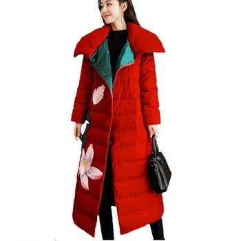 

plus size 3XL Women Down cotton-padded jacket winter Medium Long Coat Slim Print Ladies Parkas Retro Warm Thicker Outerwear