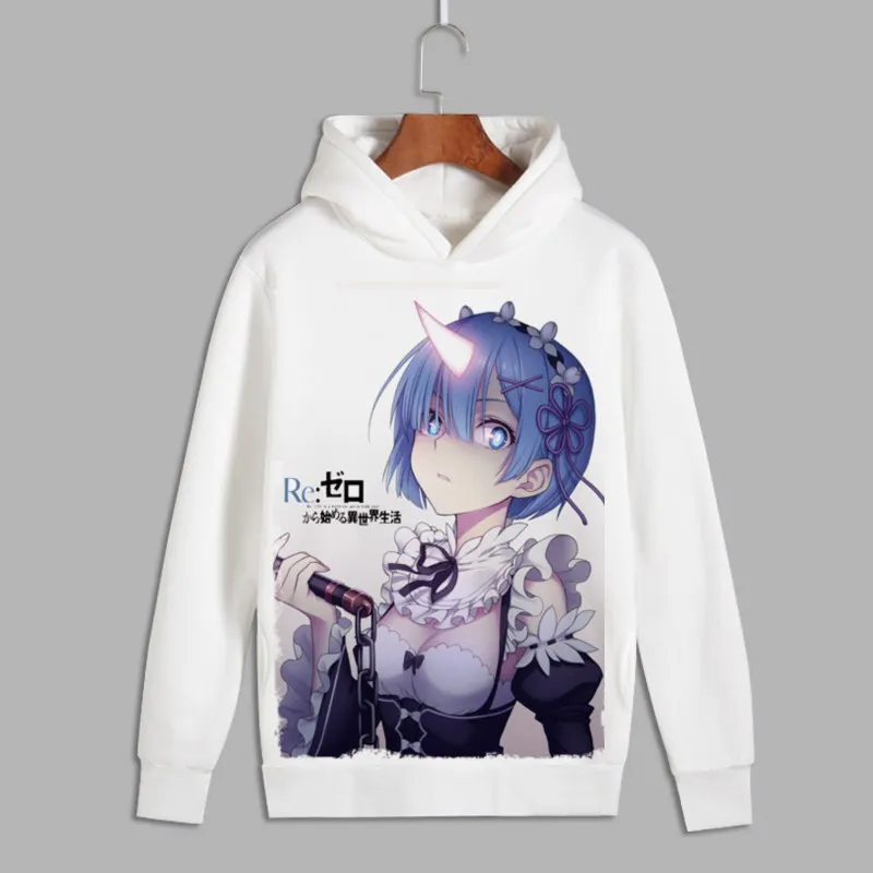 Re:Zero kara Hajimeru Isekai Косплей Ram Rem Пуловер с принтом Толстовки капюшоном Флисовые