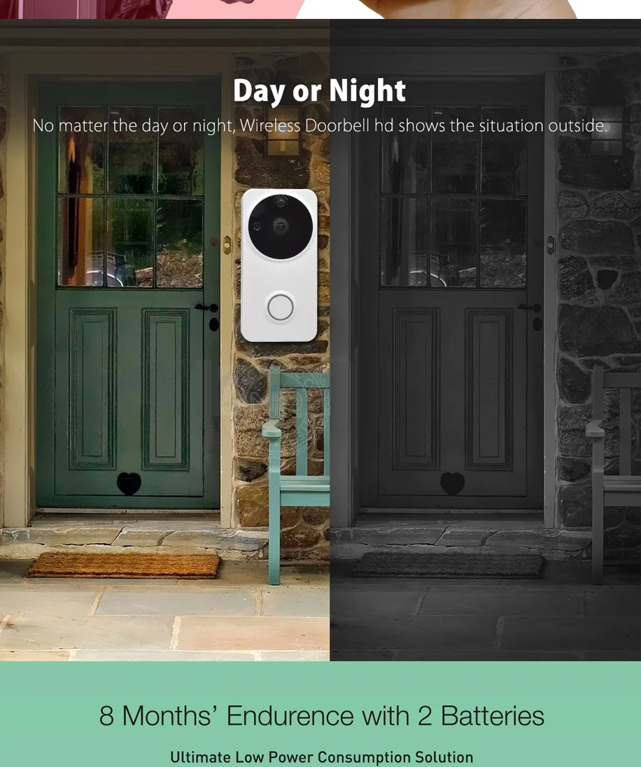 Умный Wi-Fi дверной звонок с визуальной записью низкое потребление энергии удаленный домашний мониторинг ночного видения Видео дверной