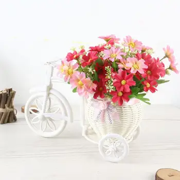 

1Pc Artificial Flower Rattan Basket Tricycle Desktop Home Weddings Showcase Party Decor Artificial Flowers