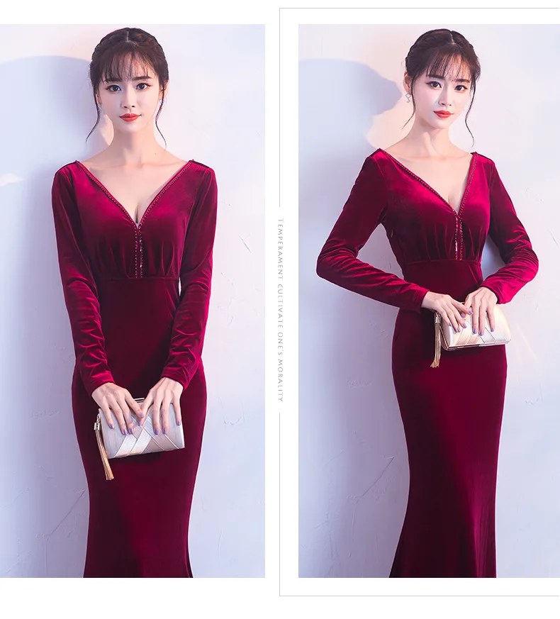 Длинное бархатное платье Женское Vestidos Verano платье макси халат Longue Femme вечернее платье Русалка Банкетный выпускной вечер v-образный вырез с открытой спиной с бусинками