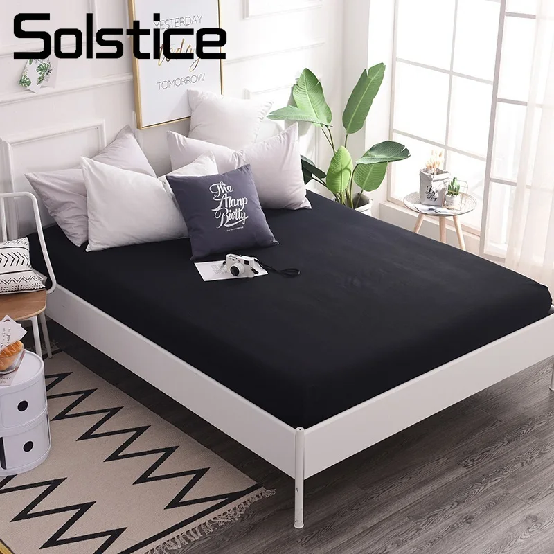 

Solstice Home Textile Black Solid Color Bed Fitted Sheet Boy Adult Girl Bedding Mattress Cover 100% Cotton 90/150/180*200cm King