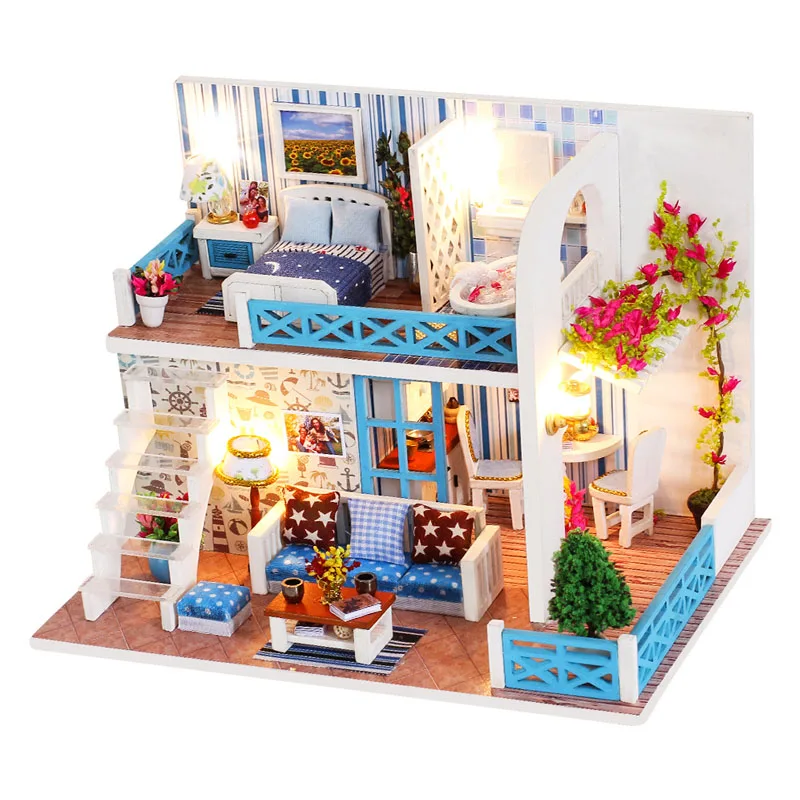 K019 Cutebee DIY миниатюрный дом с мебели светодиодный музыкальный пылезащитный чехол модель строительные блоки игрушки для детей Casa De Boneca TD16 - Цвет: K019