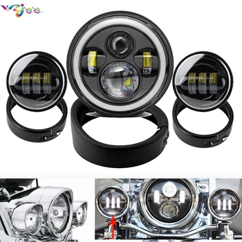 

Motorcycle 4.5''led fog light with Visor Style Passing lamp Trim Ring and 7 inch headlight Headlamp with Trim Ring for motorcyc