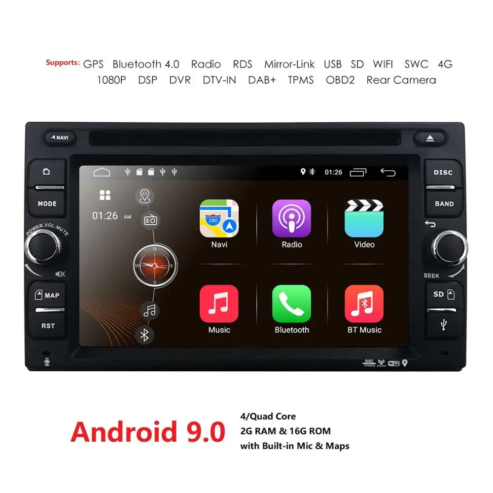 Quad Core Android 90 4G WIFI doble DIN reproductor de DVD del coche de la pantalla táctil de Radio