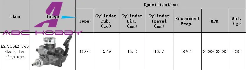 АСП нитро двигателя S15A 15AX 2.5CC два запас для самолета рекомендуем Prop8X4 RPM3000-20000