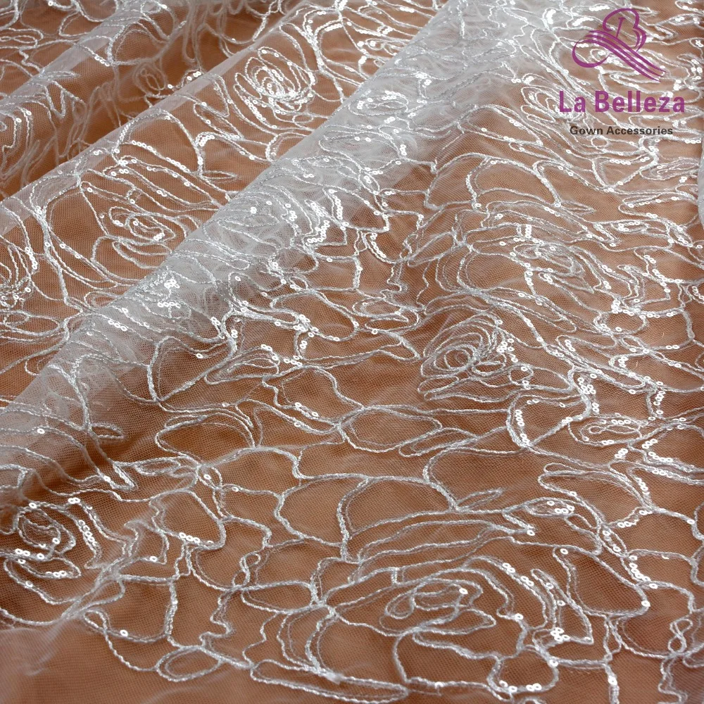 

La Belleza 1 yard Simple lines with clear sequins on mesh wedding dress lining/background fabric