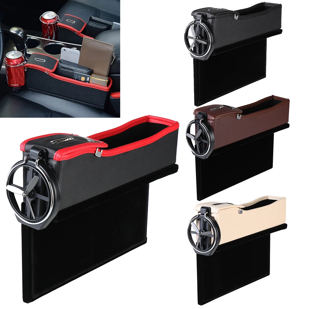 

1pc Car Seat Gap Catcher Organizer Box Storage Cup Holder PU Leather Multi-function Pocket Coin Storage Auto Accessories