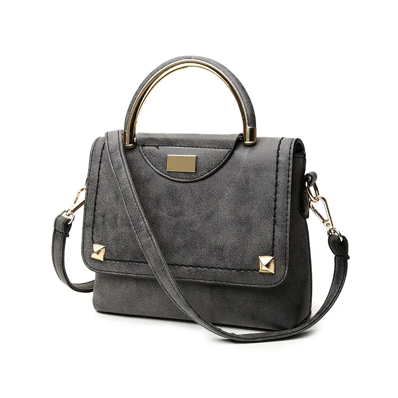 Retro Small Hand Bag Women Fashion PU Shoulder Bag Semicircular Handles Rivet Flap Bag font b