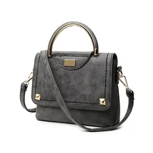 Retro Small Hand Bag Women Fashion PU Shoulder Bag Semicircular Handles Rivet Flap Bag font b