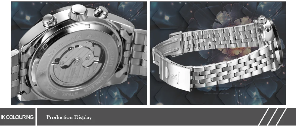 Ikcoloring мужские наручные часы Moon Phase Дата Неделя Месяц автоматические механические браслет из нержавеющей стали мужские спортивные часы