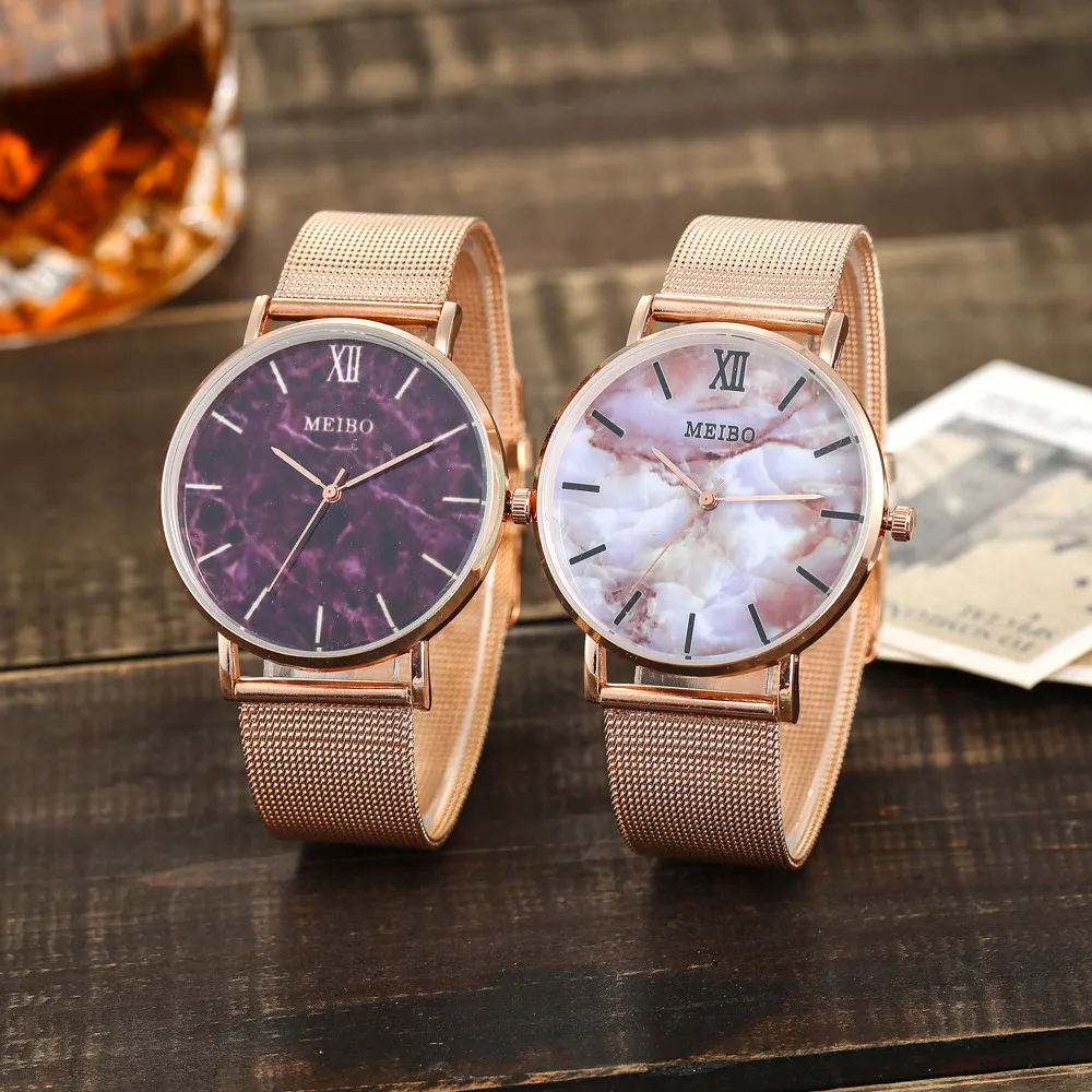 

Montre Femme Bayan Kol saati Zegarek Damski MEIBO Women's Casual Quartz Stainless Steel Marble Watch Analog Wrist Watch
