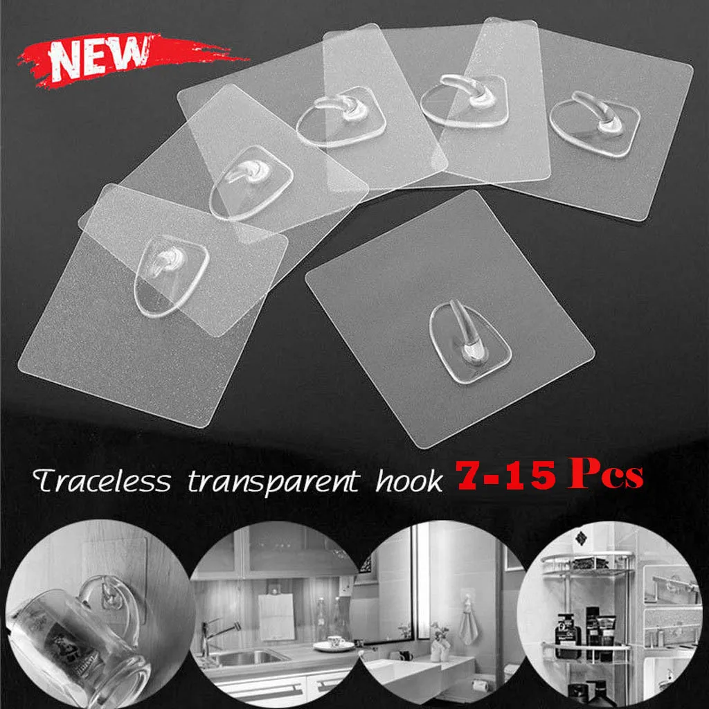 المضادة للانزلاق السنانير قابلة لإعادة الاستخدام شفافة Traceless جدار خطاطيف تعليق 7-15 قطعة Handoek Haak Gancho بويرتا تحسين المنزل # w