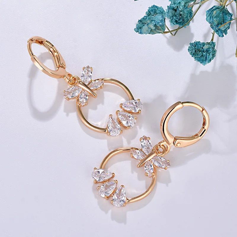 

Round Circle Dropping Earrings Rose Gold Color Plated Butterfly Ties Round Earring for Jewelry Making Women Accessories Wedding