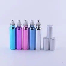 5 шт./партия, 10 мл, модный металлический роликовый многоразовый флакон для духов для эфирных масел с 4 цветами, рулон на УФ-стекло, бутылки для путешествий