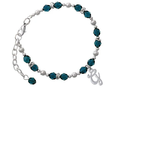 Silvertone Small Gelato Script Initial - G - Navy Blue Beaded Bracelet