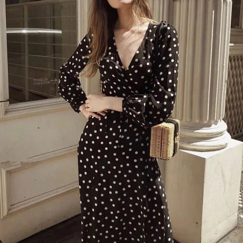 ladies black and white polka dot dress