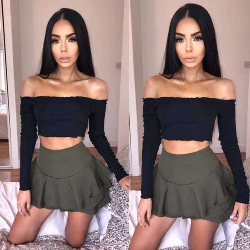 Короткий топ roupas Femininas с открытыми плечами жабо бралетом джемпер вырезом