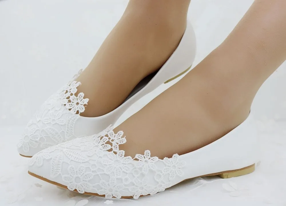 Fashion Ballet Flats White Lace Wedding Shoes Flat Heel Casual Fashion Ballet Flats White Lace Wedding Shoes Flat Heel Casual Pointed Toe Women Princess Plus Size 41 In S From