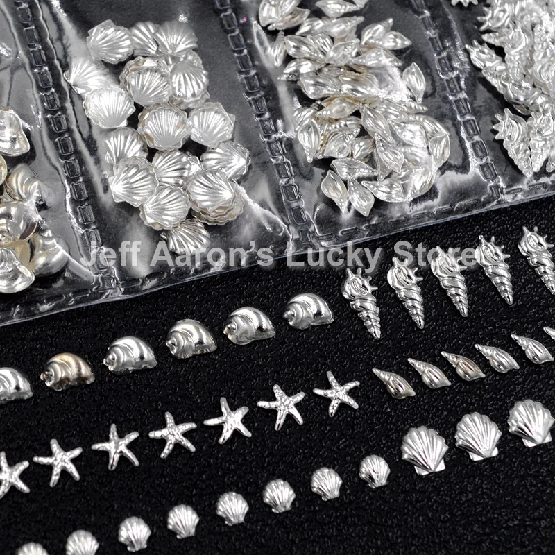 

Mixed 6 stlyes 3d gold silver metal nail art decorations shell starfish conch studs charms nails accessories Ocean series