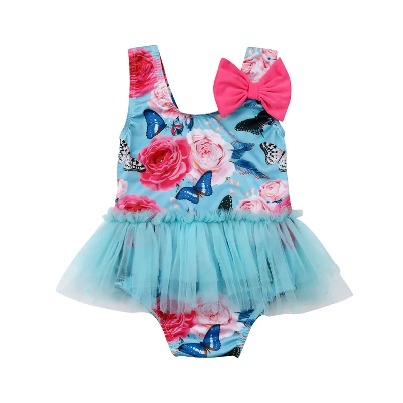 

New Kids Baby Girl Floral Mesh Swimsuit Tankini One-piece Bodysuit Swimwear Summer Beachwear Bathers 1-6Y