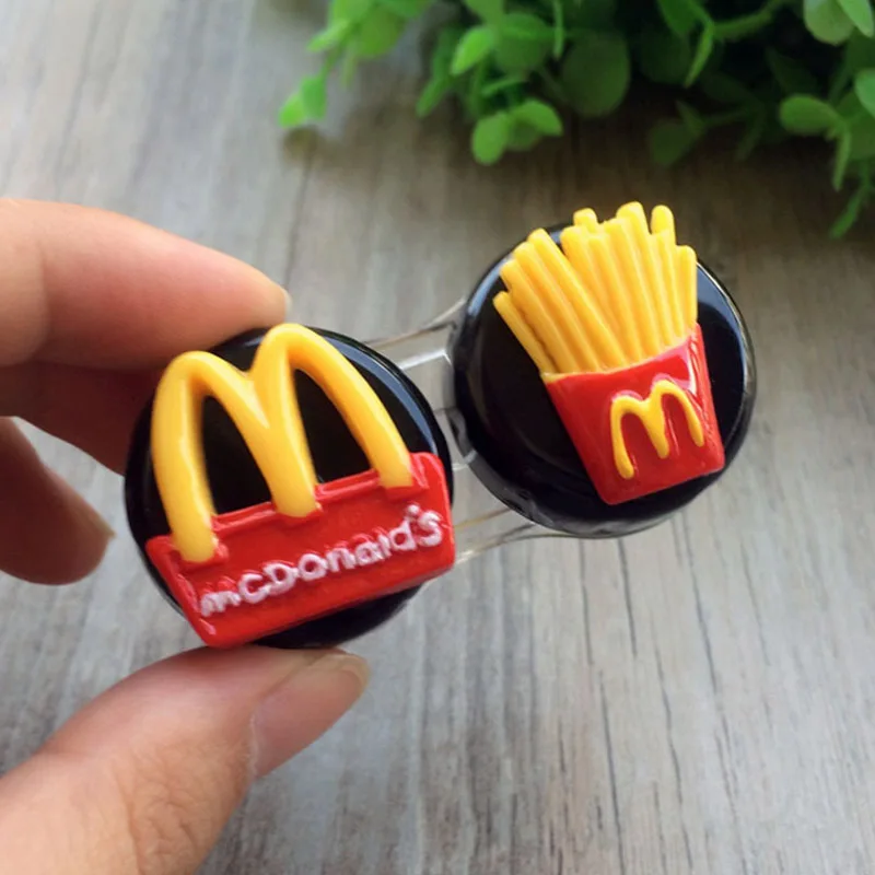 Contact Lens Case Transparent Set Superman Batman Fries Beauty Box Contact Lens Care Case Mate Box - Цвет: French fries