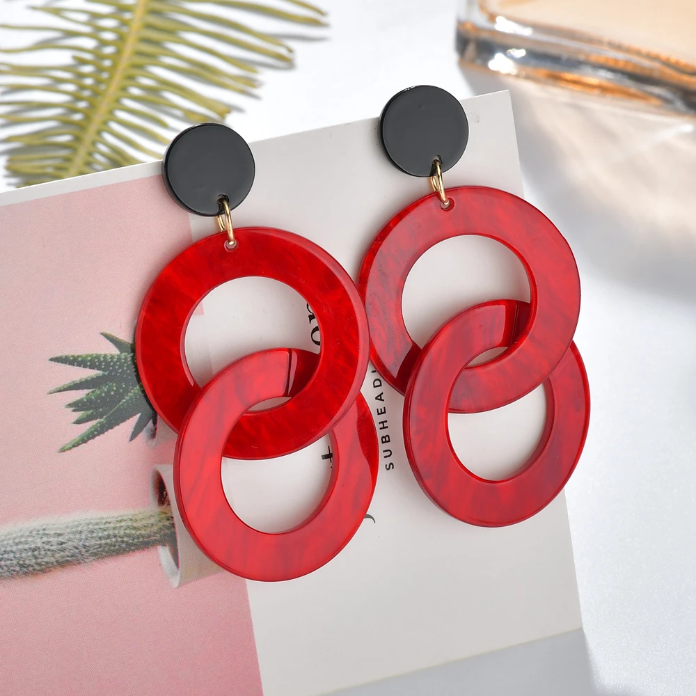 

MESTILO 2019 Classical Women Statement Jewelry Double Round Colorful Acrylic Drop Earrings For Girls Locked Resin Earrings Gifts