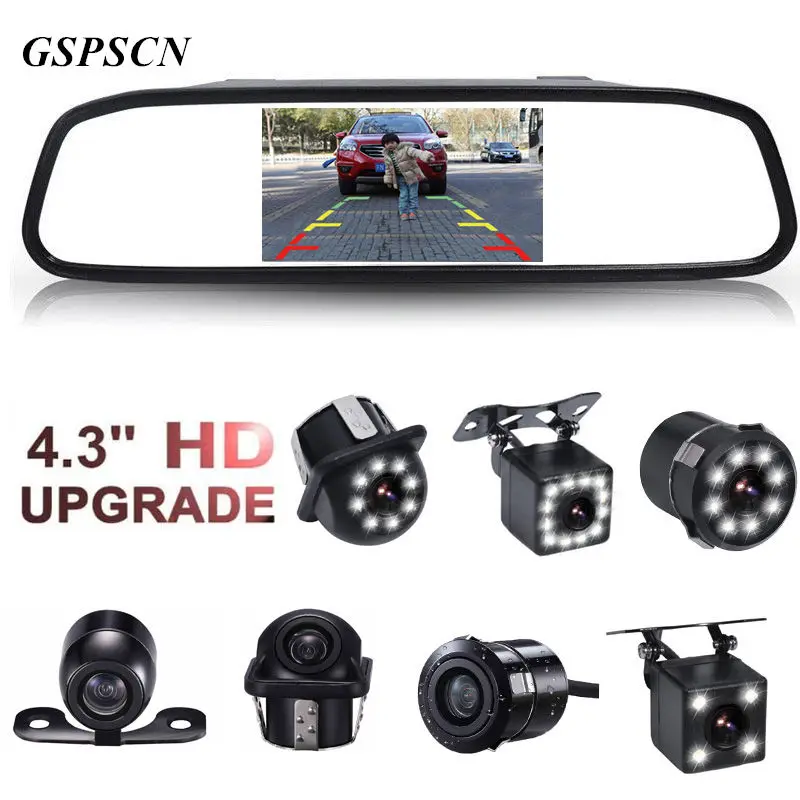 

2-in-1 4.3" High Resolution Color HD TFT LCD Car Rearview Mirror Monitor With Waterproof Backup Rear View Camera Parking Monitor