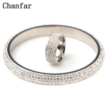 Chanfar модный красочный комплект украшений кристалл нержавеющая сталь браслет и кольцо для невесты свадебные женские вечерние ювелирные изделия подарок