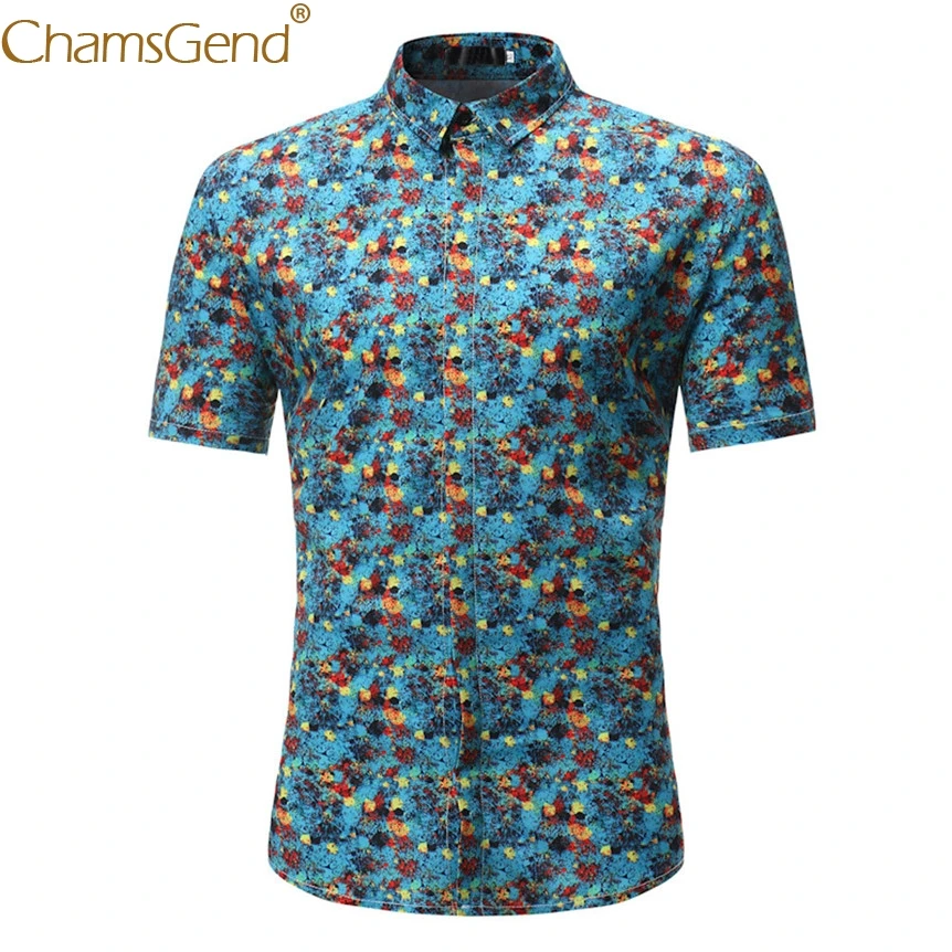 

Brand New Mens Fancy Floral Print Short Sleeve Blue Blouse Shirts Husband Man Summer Slim Fit Tee Shirt #801