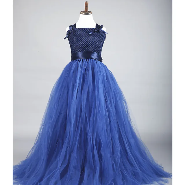 Navy Blue Long Tail Ribbon Tutu Dress Stretch Flower Navy Blue Long Tail Ribbon Tutu Dress Stretch Flower Wedding Party Tulle Dresses