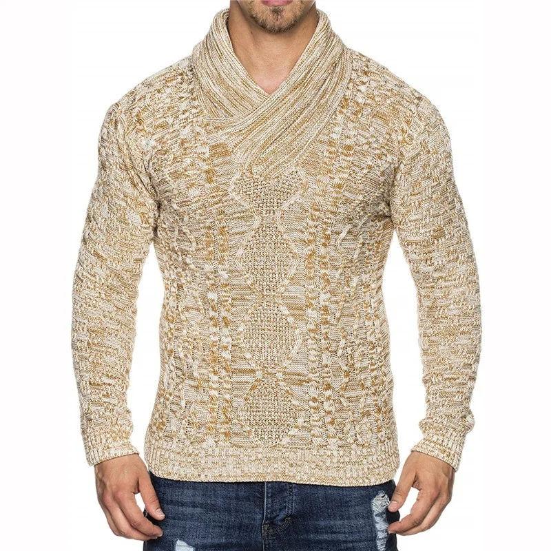 Men's Knit Sweater with Scarf Collar Slim Fit Sweater Hip Hop Streetwear Long Sleeve High Quality Casual Man's Sweaters Men's Knit Sweater with Scarf Collar Slim Fit Sweater Hip Hop Streetwear Long Sleeve High Quality Casual Man's Sweaters