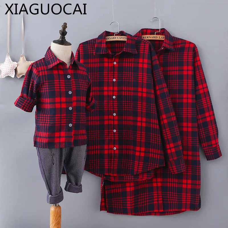 

Family Matching Outfits father Children Blouse Mother Long Blouse Boys Girls Clothing Plaid T Shirts Sunscreen Dresses B75 10
